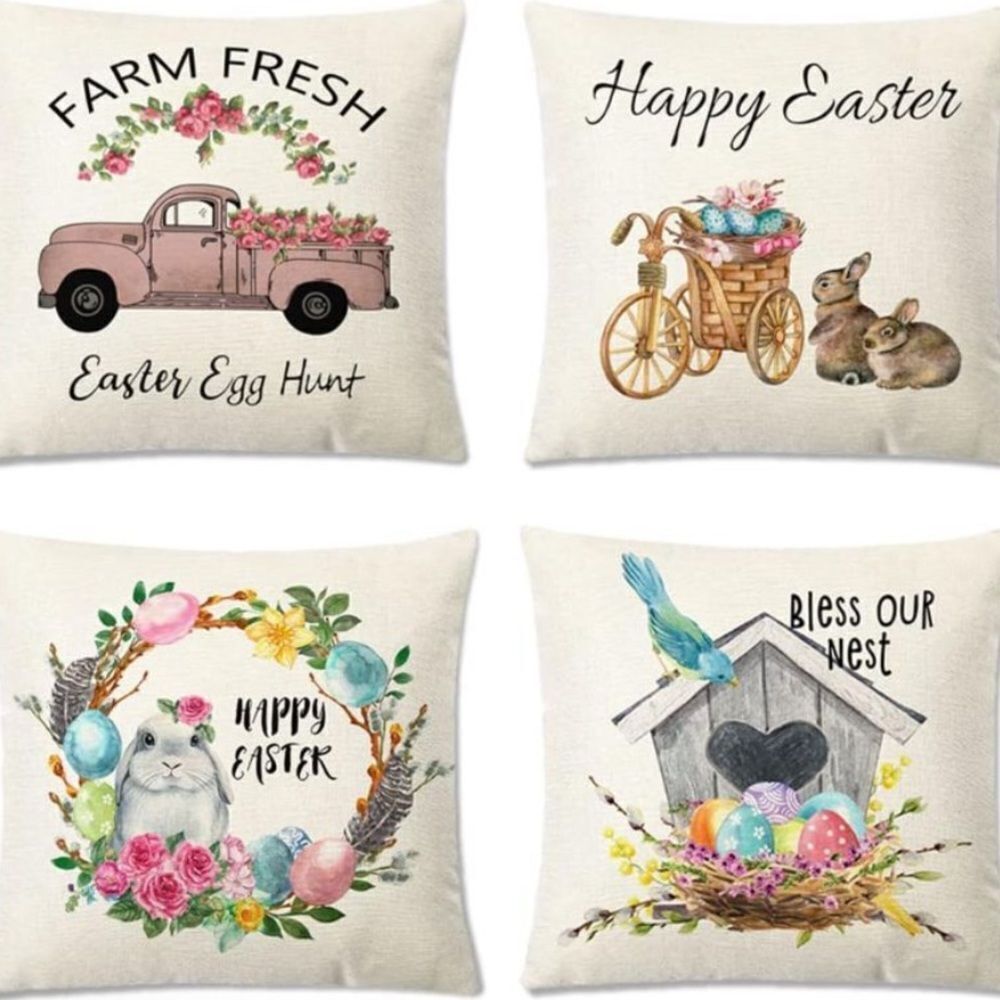 Pillow Covers 18x18, Throw Pillow Covers Set Of 4 Bunny Eggs Farmhouse